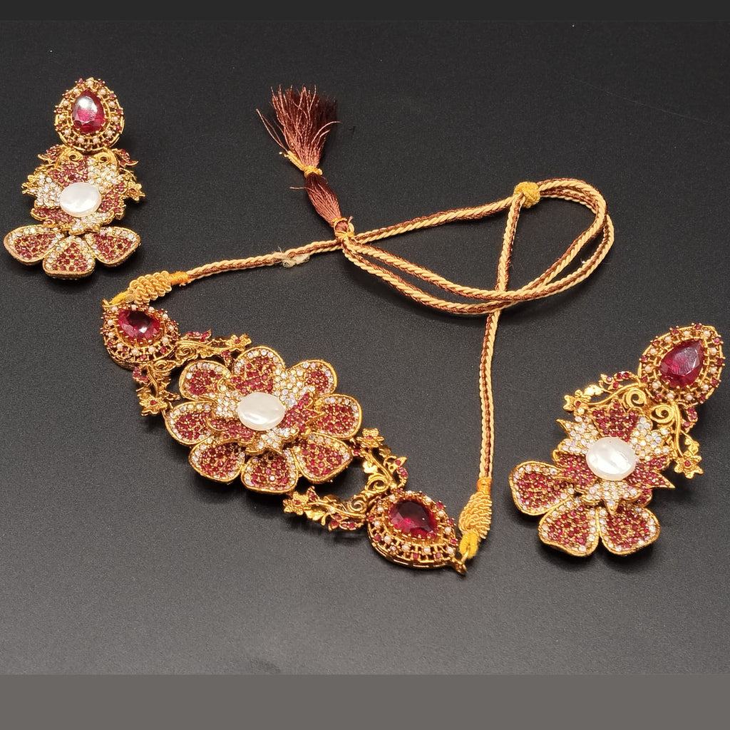 Gold-Tone Floral Bridal Choker Set with Stones & Pearls – Rs,5,350