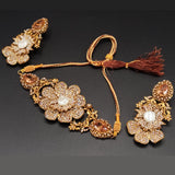 Gold-Tone Floral Bridal Choker Set with Stones & Pearls – Rs,5,350