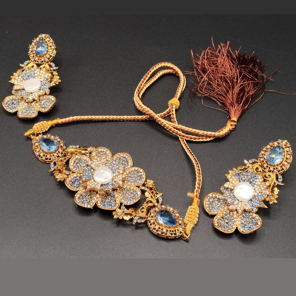 Gold-Tone Floral Bridal Choker Set with Stones & Pearls – Rs,5,350
