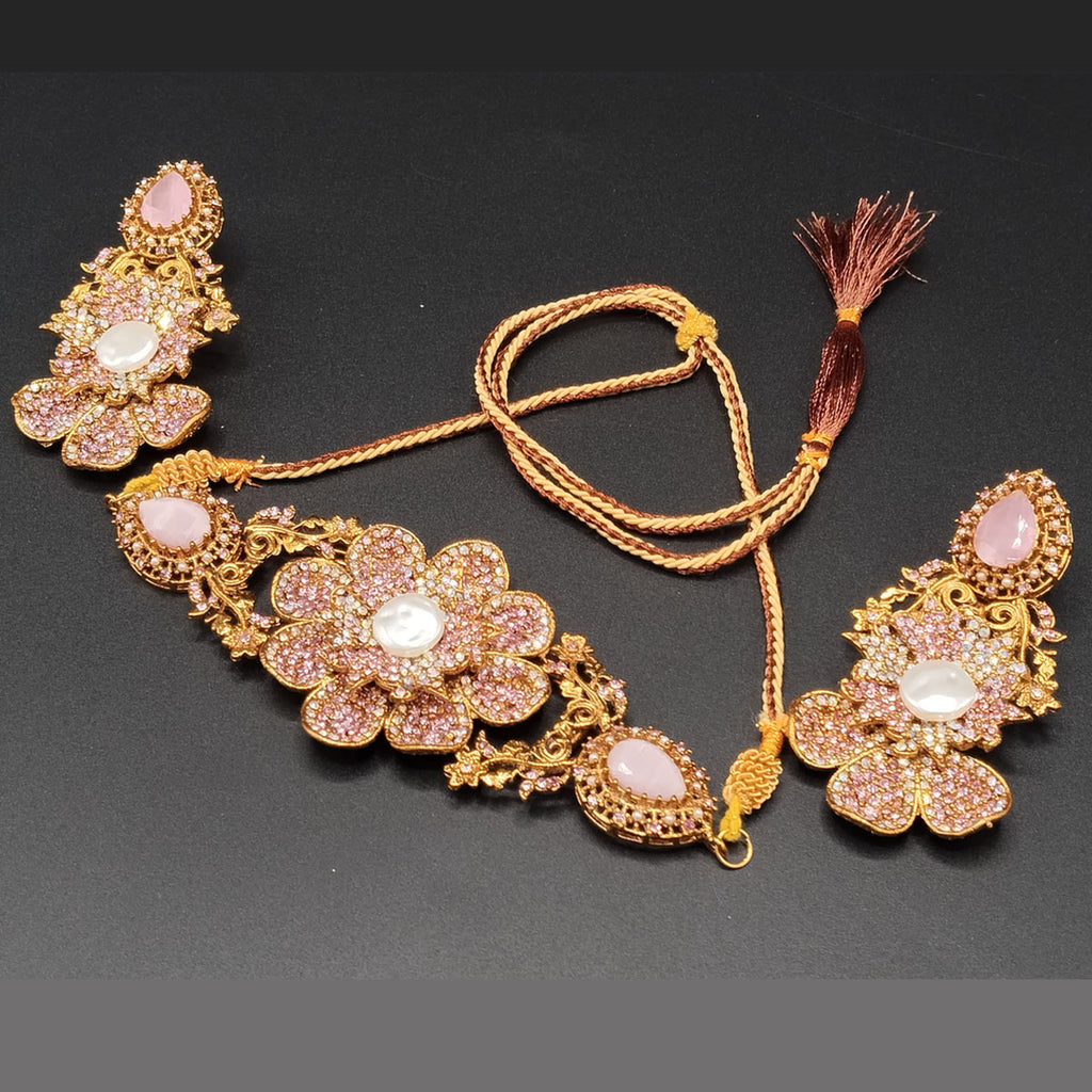 Gold-Tone Floral Bridal Choker Set with Stones & Pearls – Rs,5,350