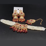 Gold-Tone Pearl Choker Set with Jhumka Earrings & Maang Tikka – Rs,1,350