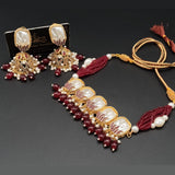 Gold-Tone Pearl Drop Choker Set with Beaded Strand – Rs,4,200