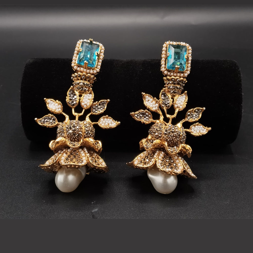 Multicolor Crystal Floral Drop Earrings – Rs,2,750