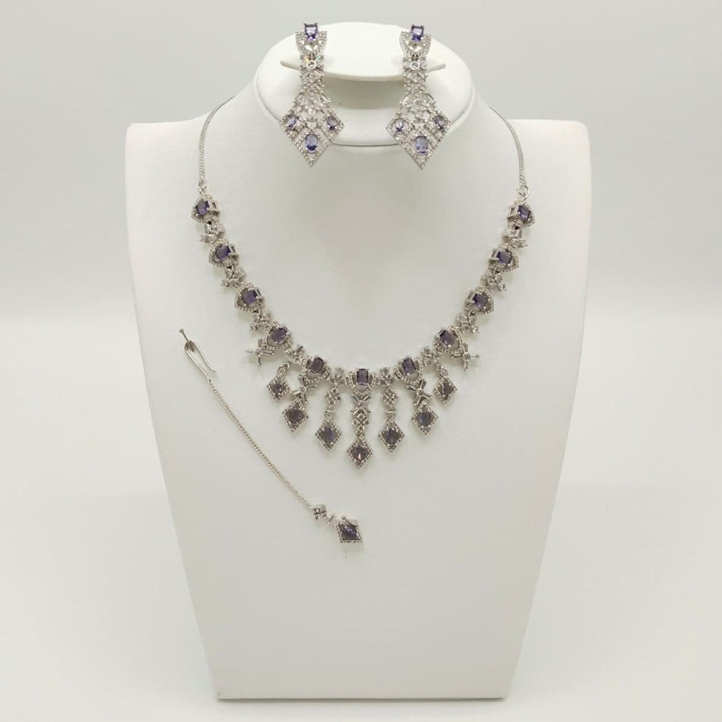 Elegant Silver Plated Stone Bridal Necklace Set