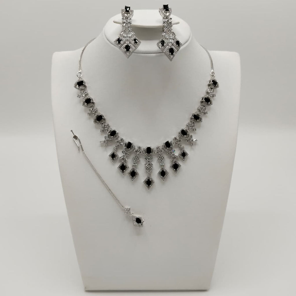 Elegant Silver Plated Stone Bridal Necklace Set
