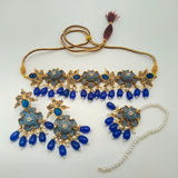 Antique Gold Floral Choker Necklace Set with Peach Beads