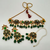 Antique Gold Floral Choker Necklace Set with Peach Beads