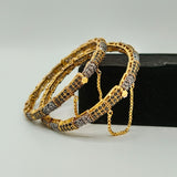 Gold Bangles with Multicolor Stones & Chain Lock – Set of 2