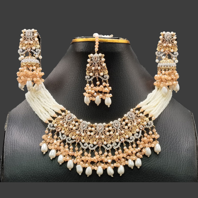 Beaded & Pearl Bridal Jewelry Set with Earrings & Maang Tikka – Rs. 3680