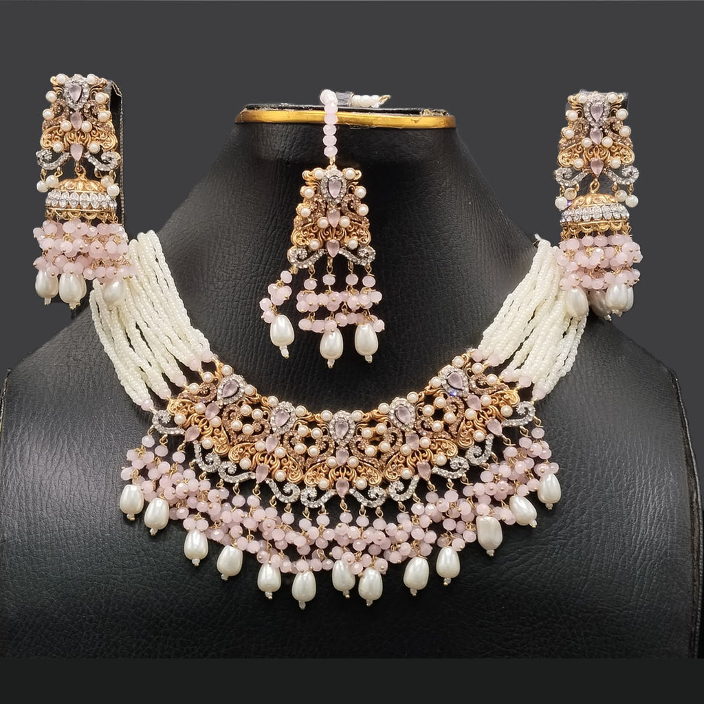 Beaded & Pearl Bridal Jewelry Set with Earrings & Maang Tikka – Rs. 3680