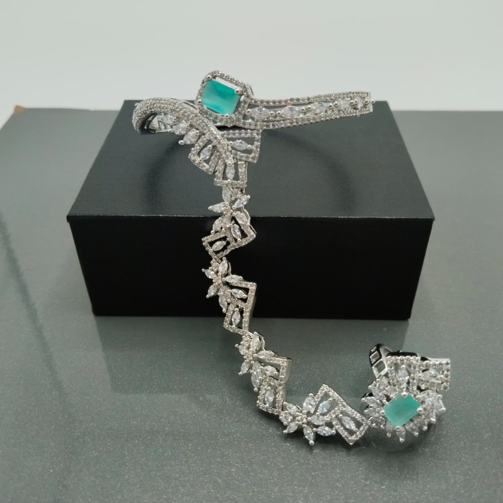 Luxury CZ Hand Harness Bracelet with Adjustable Ring – Diamond Look Bridal Haath Phool by Hafizpk