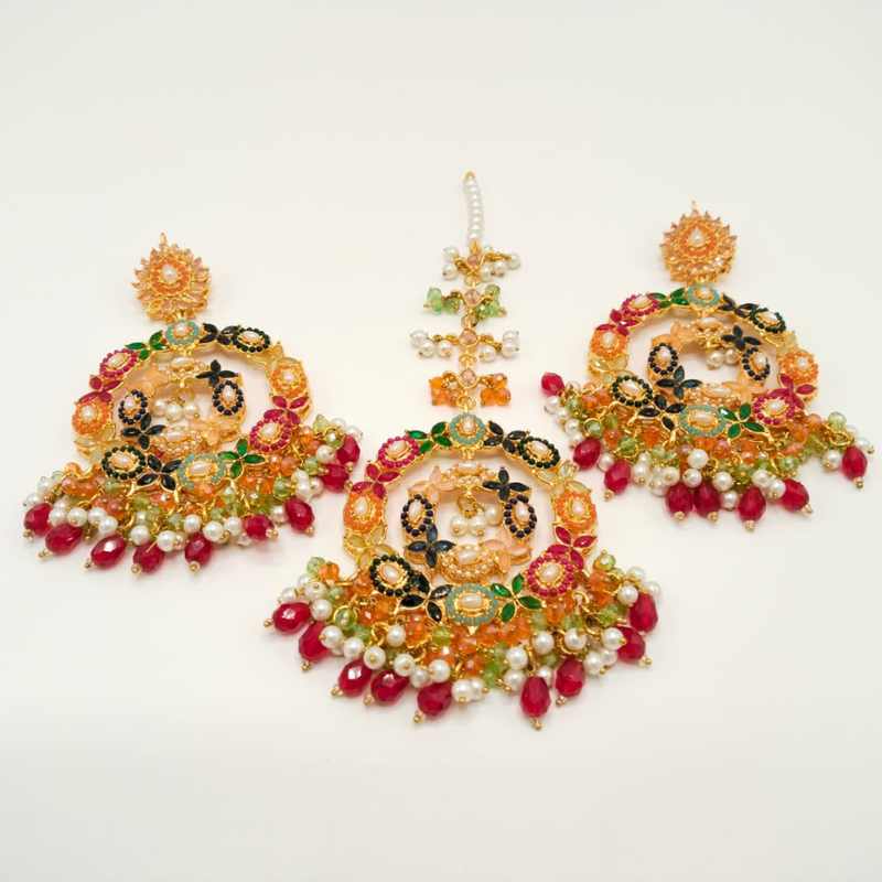 Indian/Pakistani Bridal Earring Set with Bird Motif Jhumka Earrings and Bindiya β Mehendi/Sangeet