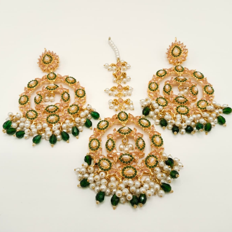 Indian/Pakistani Bridal Earring Set with Bird Motif Jhumka Earrings and Bindiya β Mehendi/Sangeet