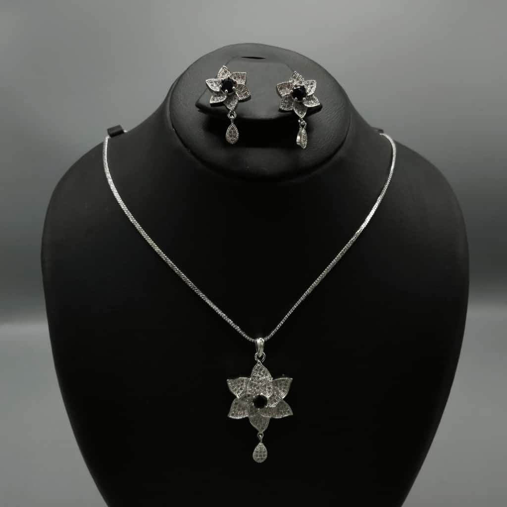 Floral Zircon Pendant Locket Set - Gold/Silver Tone Flower Jewellery | Rs. 1890