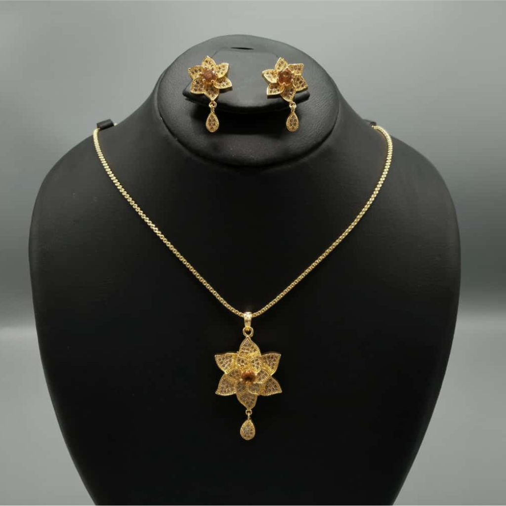 Floral Zircon Pendant Locket Set - Gold/Silver Tone Flower Jewellery | Rs. 1890