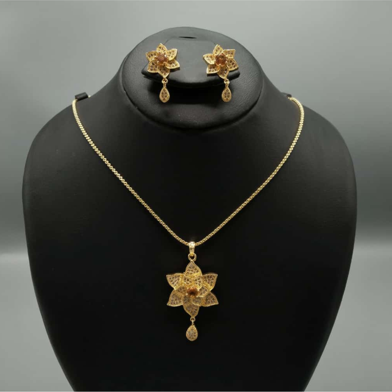 Floral Zircon Pendant Locket Set - Gold/Silver Tone Flower Jewellery | Rs. 1890