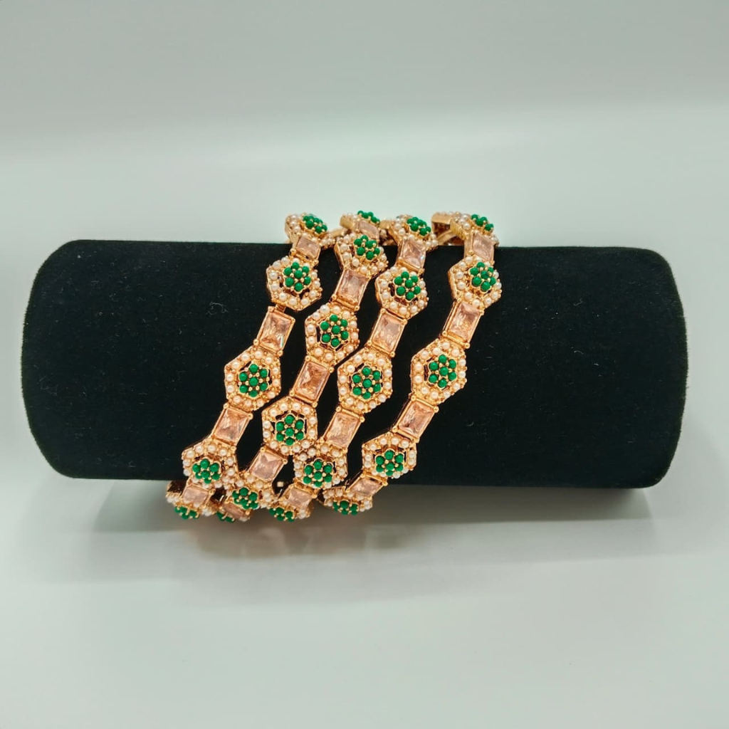 Geometric Polki/Zirconia Bangle Set of 4 - Elegant Wedding Guest Hand Jewellery