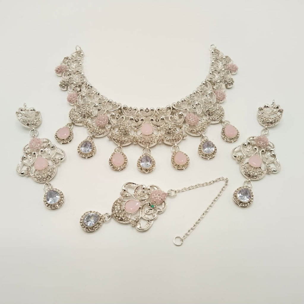 Traditional Filigree Collar Necklace Set with Maang Tikka & Earrings | Bridal & Wedding Jewelry β Hafizpk