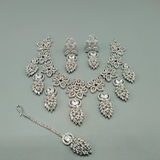 American Diamond Bridal Necklace Set | CZ Stone Wedding Jewelry with Maang Tikka – Hafizpk