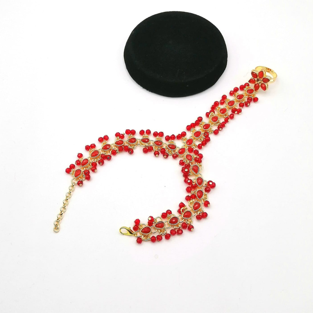 Kundan Pearl Hath phool – Finger Chain Ring for Women | Traditional Sangeet & Mehndi Jewelry
