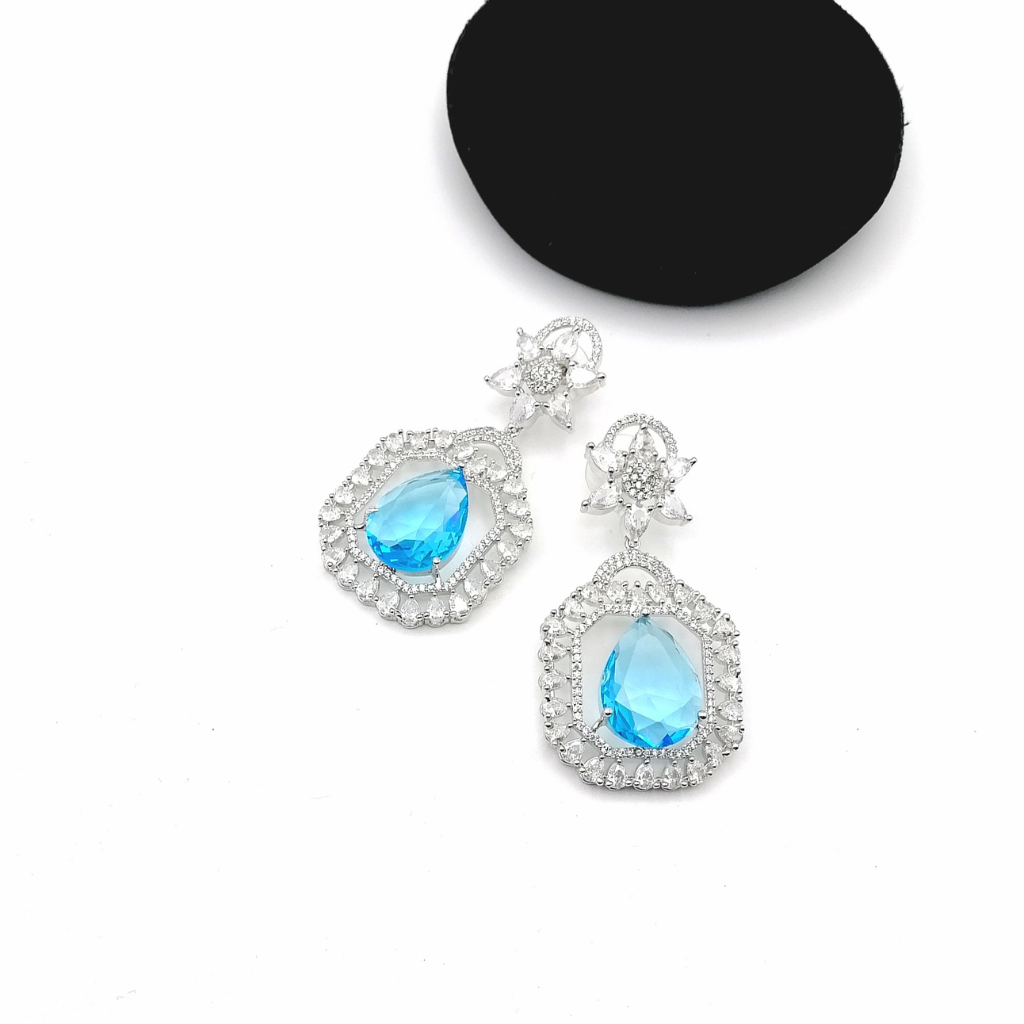 CZ Pave Rhodium-Plated Dangle Earrings – Elegant Bridesmaid, Prom & Party Jewelry