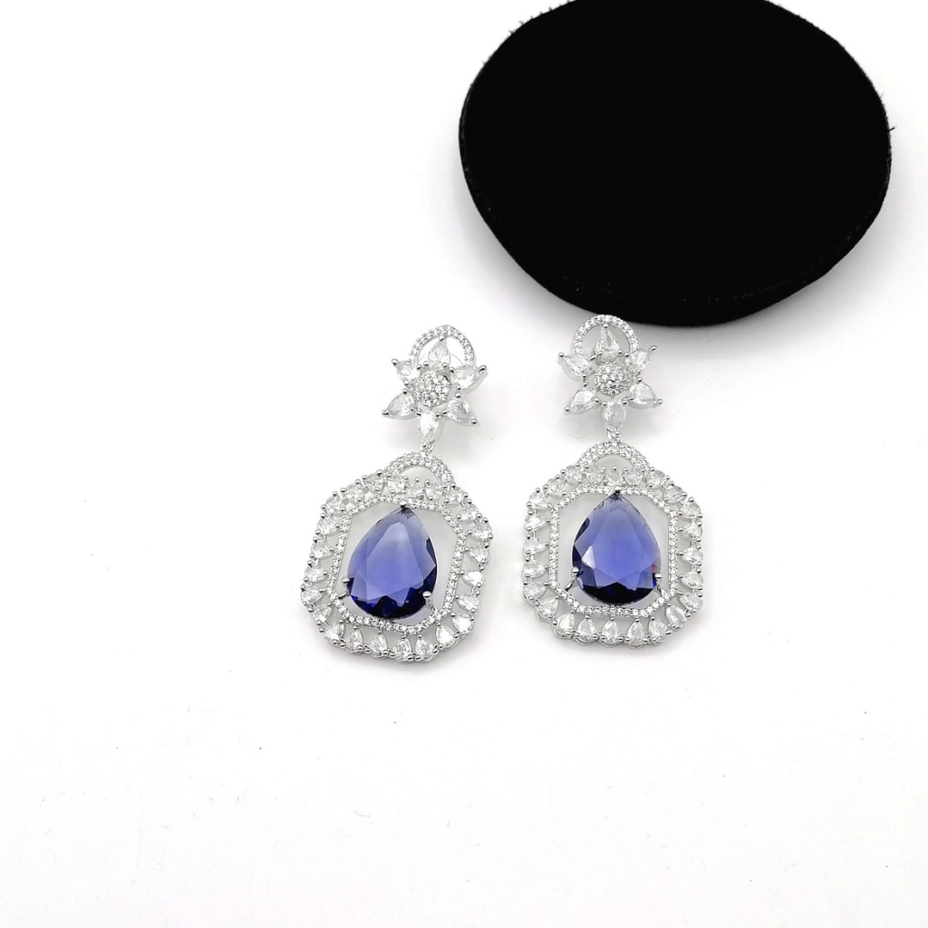 CZ Pave Rhodium-Plated Dangle Earrings – Elegant Bridesmaid, Prom & Party Jewelry