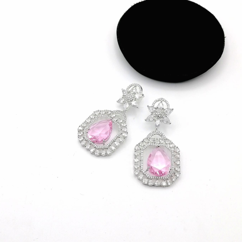 CZ Pave Rhodium-Plated Dangle Earrings – Elegant Bridesmaid, Prom & Party Jewelry