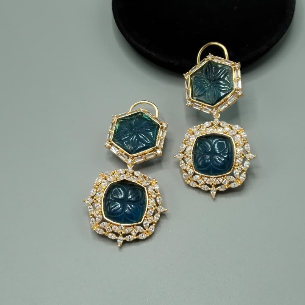 Luxury Geometric Carving Earrings – Gold & Rhodium Plated Statement Drop Dangle Jewelry