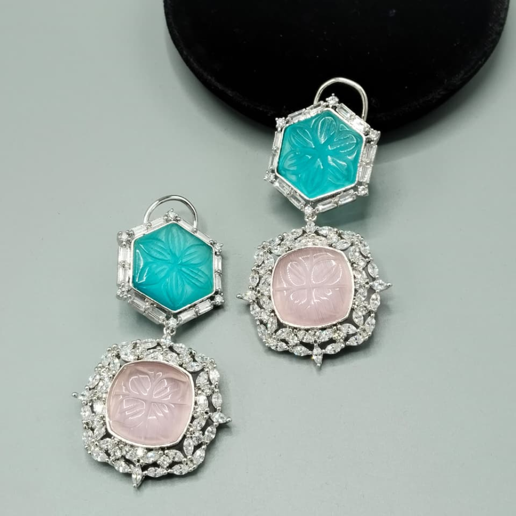 Luxury Geometric Carving Earrings – Gold & Rhodium Plated Statement Drop Dangle Jewelry