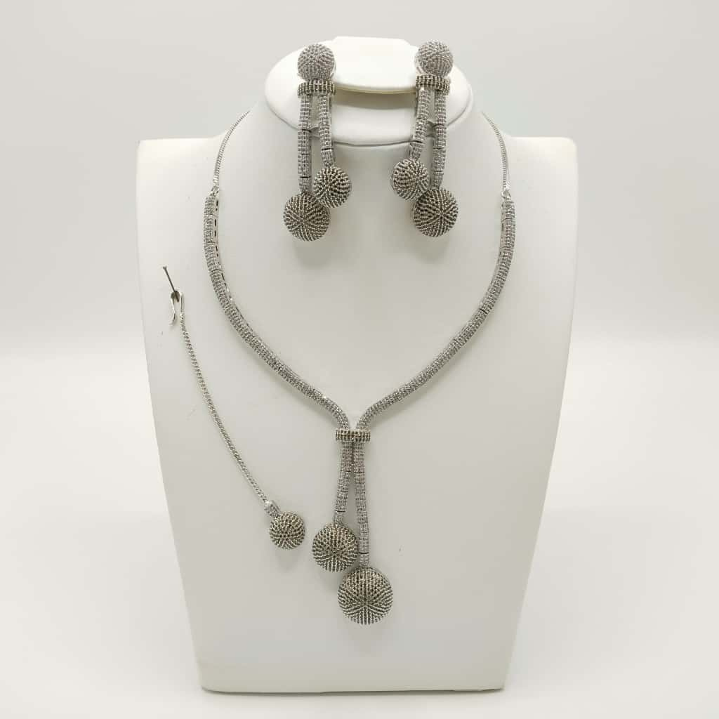 Elegant Bridal Cubic Zirconia Ball Drop Jewelry Set - Gold/Silver Tone