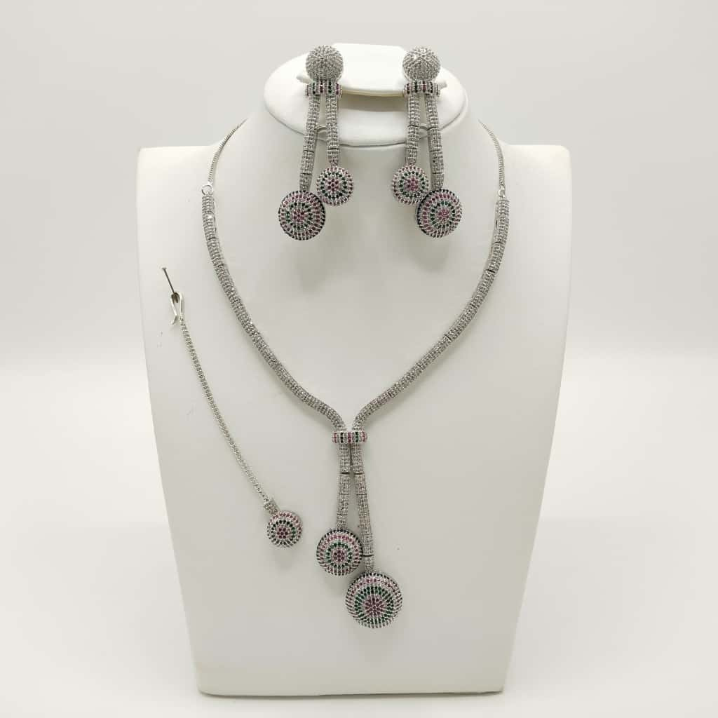Elegant Bridal Cubic Zirconia Ball Drop Jewelry Set - Gold/Silver Tone