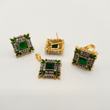 Luxury Gold Plated Cubic Zirconia Jewelry Set – Statement Ring, Studs & Pendant for Wedding & Party Wear