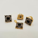 Luxury Gold Plated Cubic Zirconia Jewelry Set – Statement Ring, Studs & Pendant for Wedding & Party Wear
