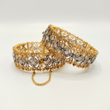 Filigree Gold Toned Cubic Zirconia openable Cuff Bracelet – Heavy Statement Bangle for Women | Indian Party Jewelry