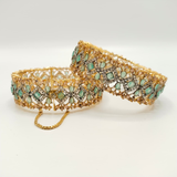 Filigree Gold Toned Cubic Zirconia openable Cuff Bracelet – Heavy Statement Bangle for Women | Indian Party Jewelry