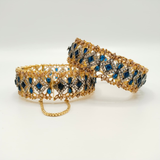 Filigree Gold Toned Cubic Zirconia openable Cuff Bracelet – Heavy Statement Bangle for Women | Indian Party Jewelry
