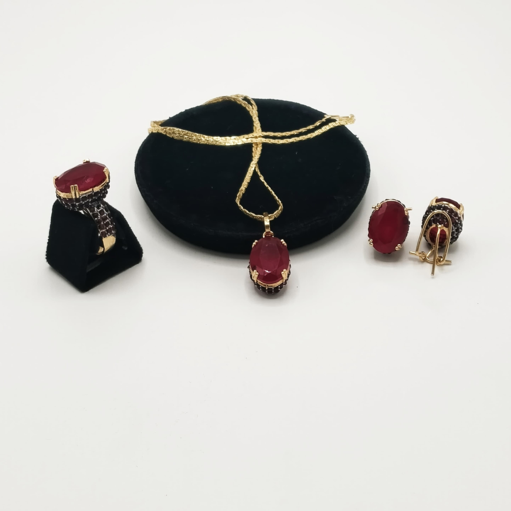 Vintage-Inspired CZ Jewelry Set – Oval Zirconia Ring, Pendant & Hoop Earrings for Bridal or Party Wear