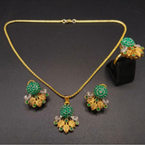 Floral Leaf CZ Jewelry Set – Gold Tone Pendant, Earrings & Ring | Indian Festive & Bridal Jewelry