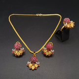 Floral Leaf CZ Jewelry Set – Gold Tone Pendant, Earrings & Ring | Indian Festive & Bridal Jewelry