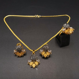 Floral Leaf CZ Jewelry Set – Gold Tone Pendant, Earrings & Ring | Indian Festive & Bridal Jewelry