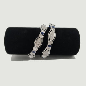 Elegant Silver-Plated Bangles with Sapphire Blue Stones – Rs. 2,380