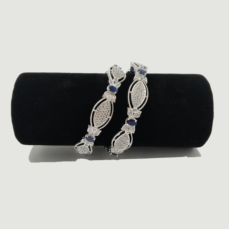 Elegant Silver-Plated Bangles with Sapphire Blue Stones – Rs. 2,380