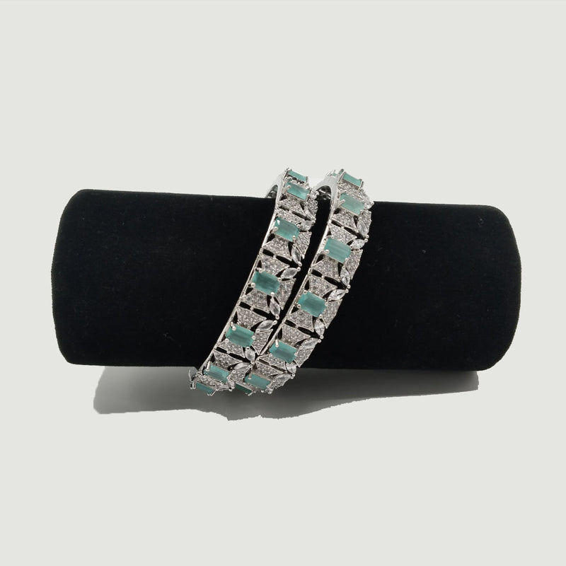 Silver-Plated Bangles with Mint Green Stones & CZ Detailing – Rs. 2,950