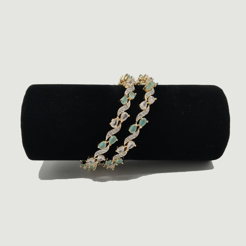 Gold-Toned Bangles with Mint Green & White Stones – Rs. 1,950