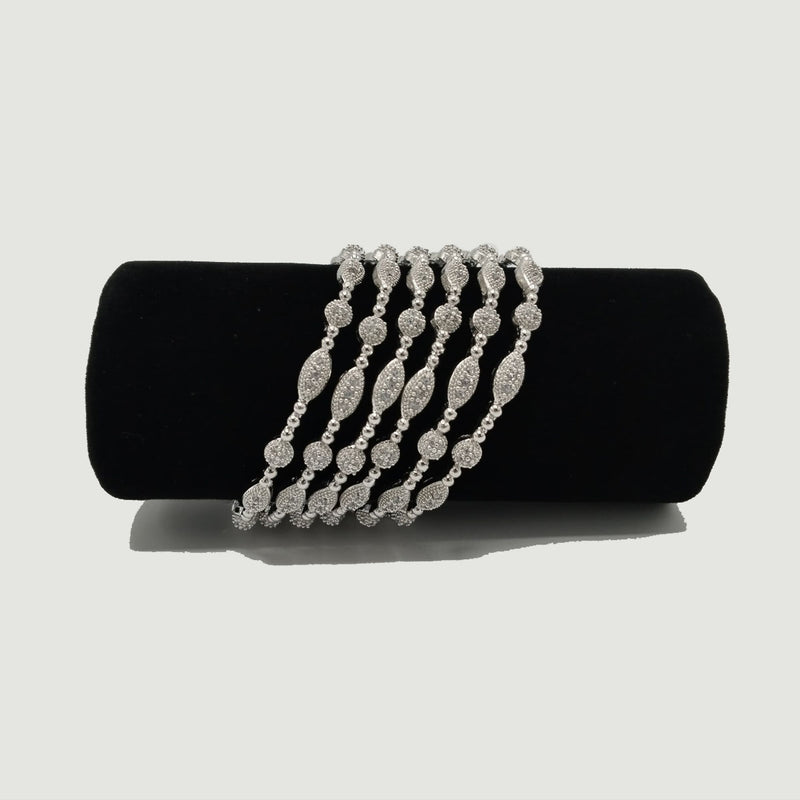 Silver-Toned 6-Piece Bangles Set with CZ Detailing – Rs. 2,000
