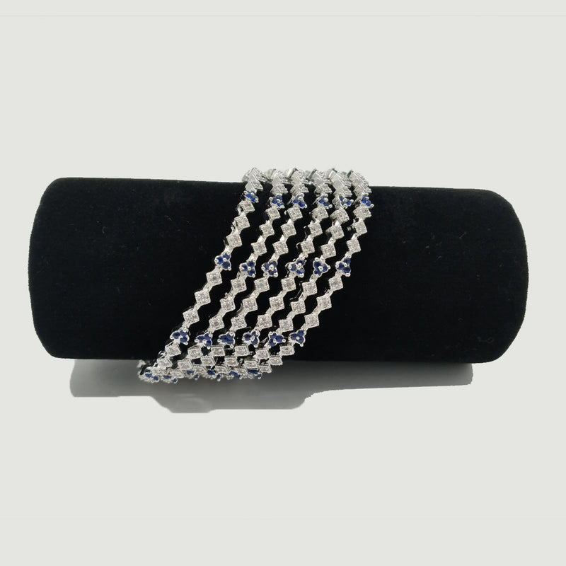 Silver Bangles Set with Sapphire Blue Floral Stones – 6 Pieces – Rs. 2,000