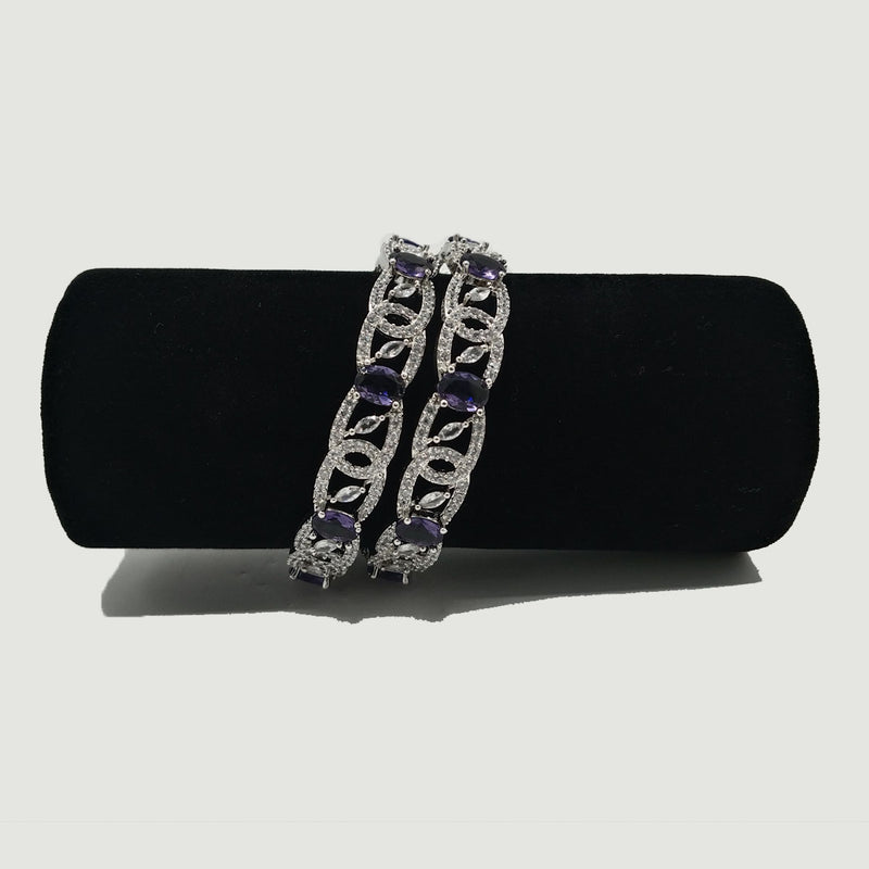 Silver Bangles with Deep Purple Stones & Chain-Link Design – Rs. 2,880