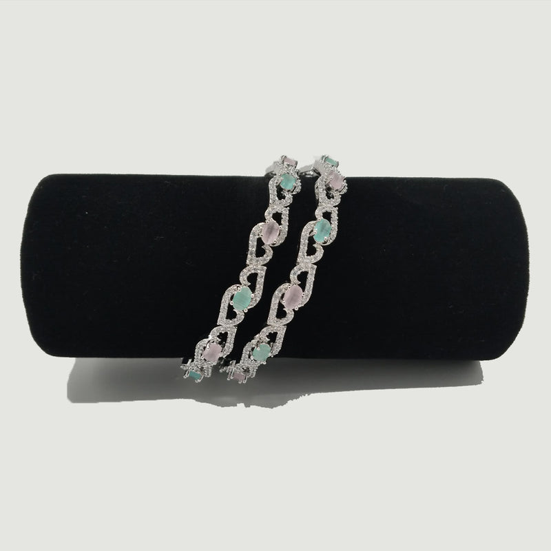 Silver Bangles with Mint & Pink Stones – Delicate Twist Design – Rs. 1,950