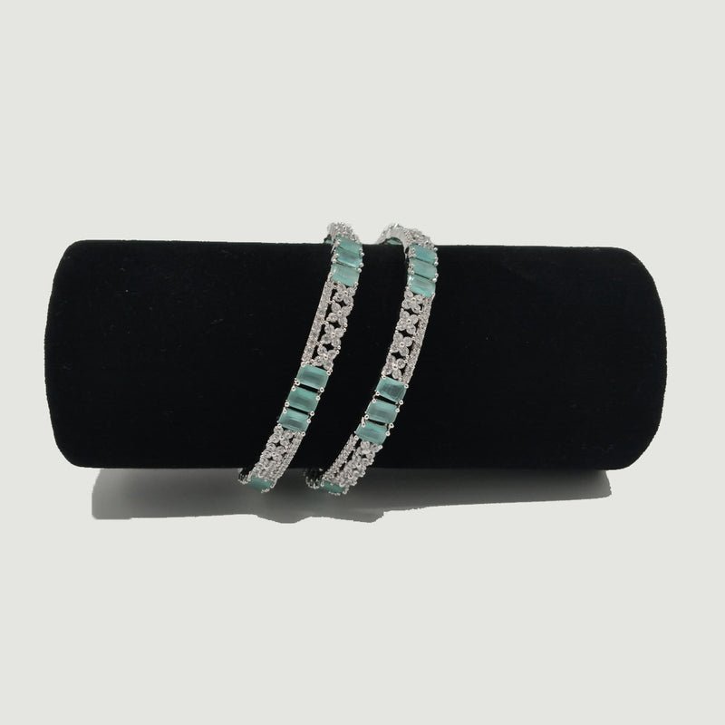Silver Bangles with Mint Green Rectangular Stones – Rs. 1,950