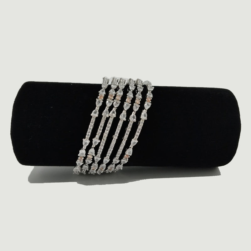 6-Piece Silver Bangles Set with CZ Detailing – Rs. 2,000